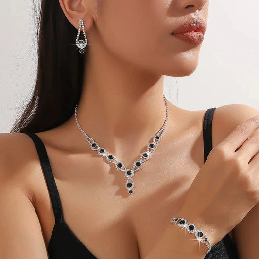 Hoyon Luxury Wedding Dinner Necklace Egg-shaped Blue Gmstone High Carbon Diamond Necklace Jewelry Sets