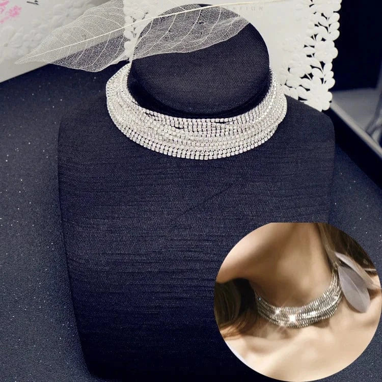 Hoyon Multiple layers Rhinestone Crystal Choker Necklace for Women Statement rhinestone choker collar Necklaces