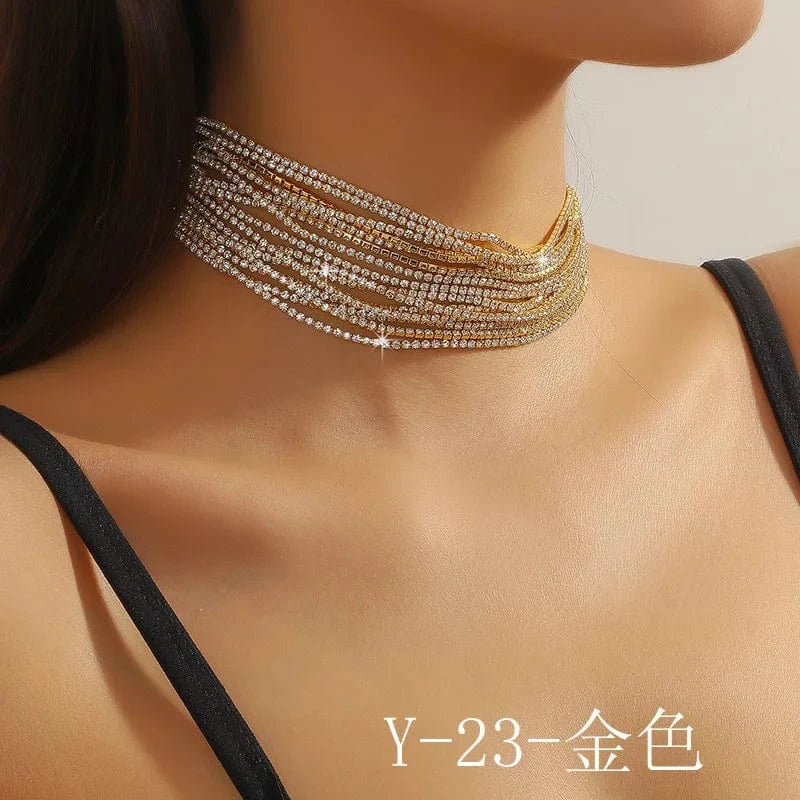 Hoyon Multiple layers Rhinestone Crystal Choker Necklace for Women Statement rhinestone choker collar Necklaces