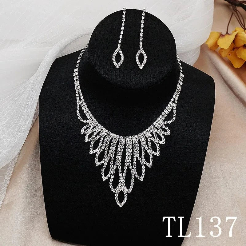 Hoyon Shining Crystal Jewelry Set  Luxury Rhinestone Crystal Earrings Necklace With Wedding Dress Elegant Romantic Bridesmaid