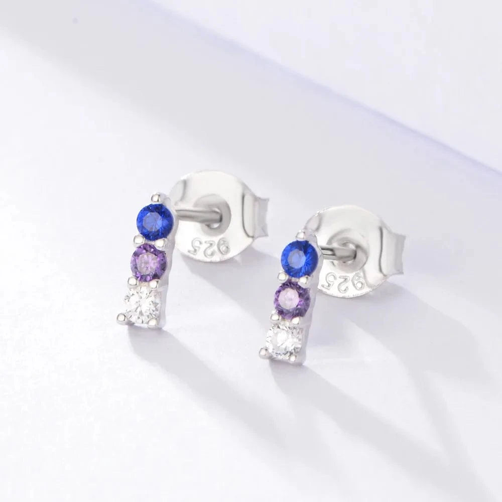 HOYON Silver Zircon Stud Earrings For Women Personality Crystal Colorful Earrings Retro Boho Religious Jewelry