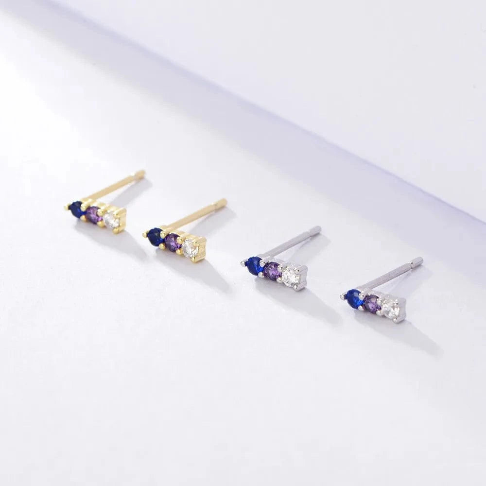 HOYON Silver Zircon Stud Earrings For Women Personality Crystal Colorful Earrings Retro Boho Religious Jewelry