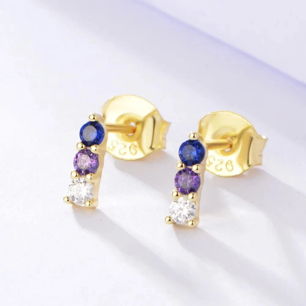 HOYON Silver Zircon Stud Earrings For Women Personality Crystal Colorful Earrings Retro Boho Religious Jewelry