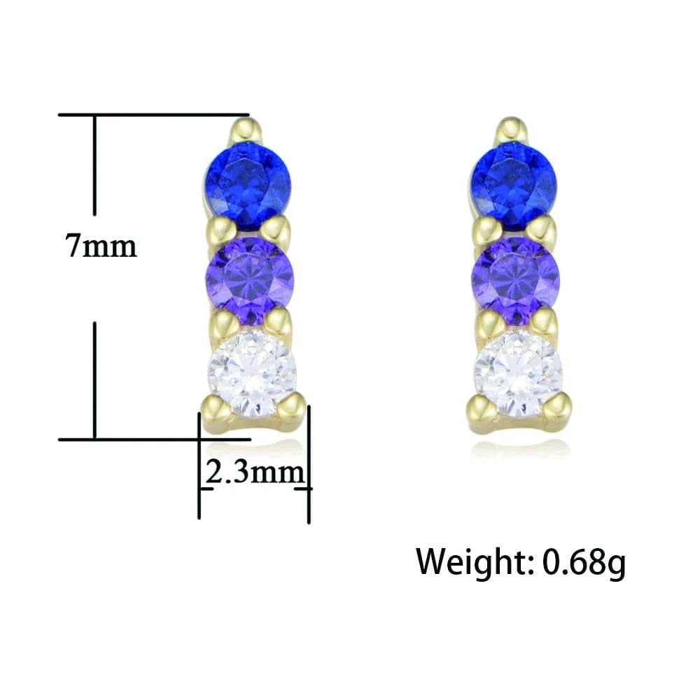 HOYON Silver Zircon Stud Earrings For Women Personality Crystal Colorful Earrings Retro Boho Religious Jewelry