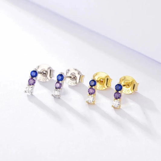 HOYON Silver Zircon Stud Earrings For Women Personality Crystal Colorful Earrings Retro Boho Religious Jewelry