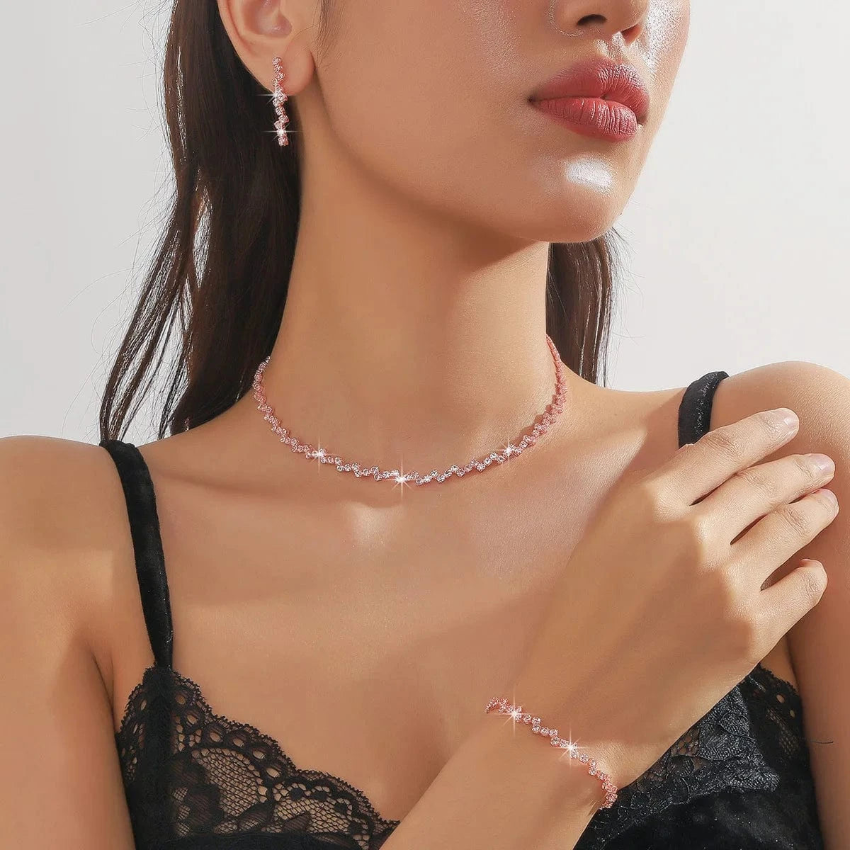 Hoyon Wedding Bridesmaid Brides Jewelry Set Classic Round CZ Necklace and Earrings Bracelet Statement Set