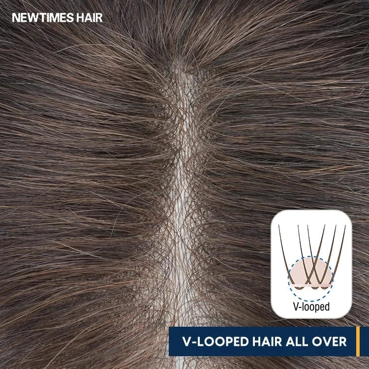 HS1V Super Thin 100% Hand Tied Men's Toupee Natural Wave Style with Invisible Hairline and Comfortable PU Base