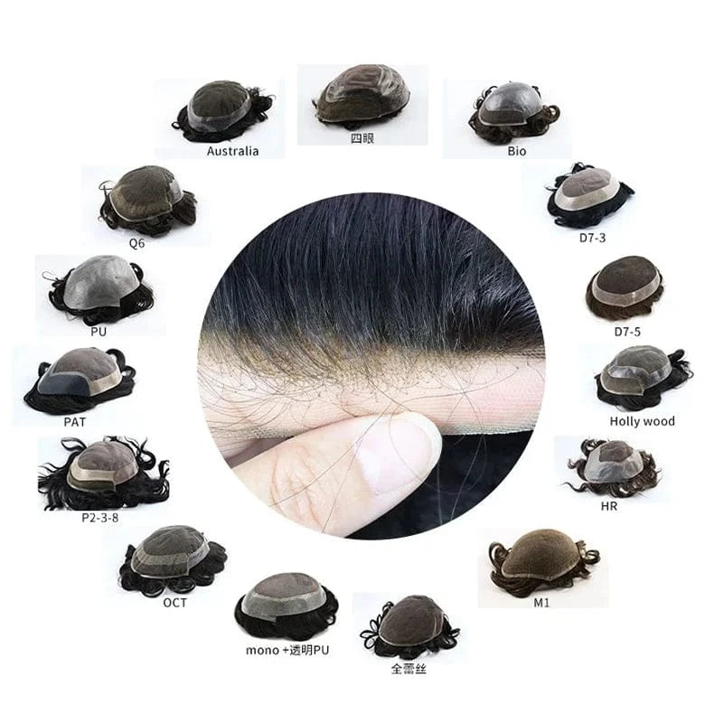 Human Hair Toupee hair replacement mono with NPU Men Wigs Human Hair Toupee Mono Lace With Npu Around Lace Systems