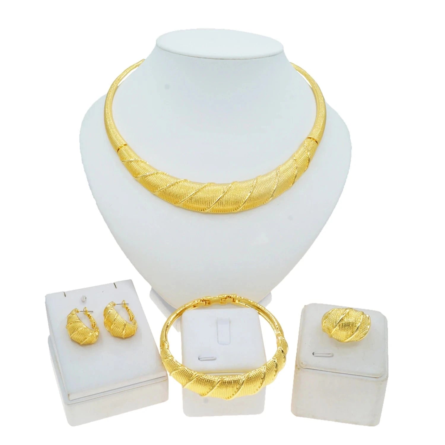 HV003732 High Quality Dubai Necklace Jewelry Set For Woman 2024 latest Design African Jewels 24 k Gold Plated Simple Classic Necklace Set