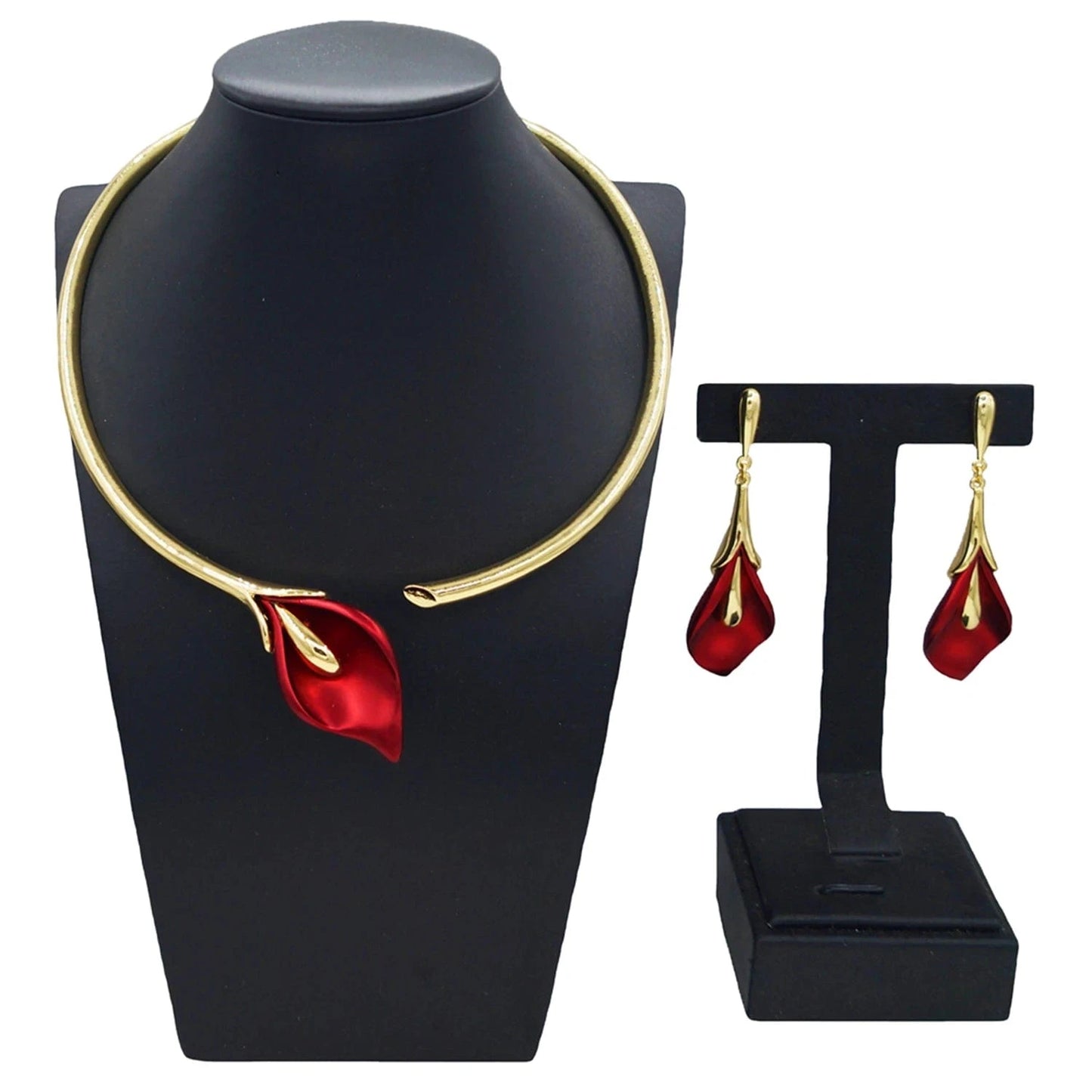 HV006928 Red Tulip Flower Brazilian Jewelry Set Nice Fashion Jewelry Necklace Set Beautiful Design Jewelry For Women Earrings Necklace