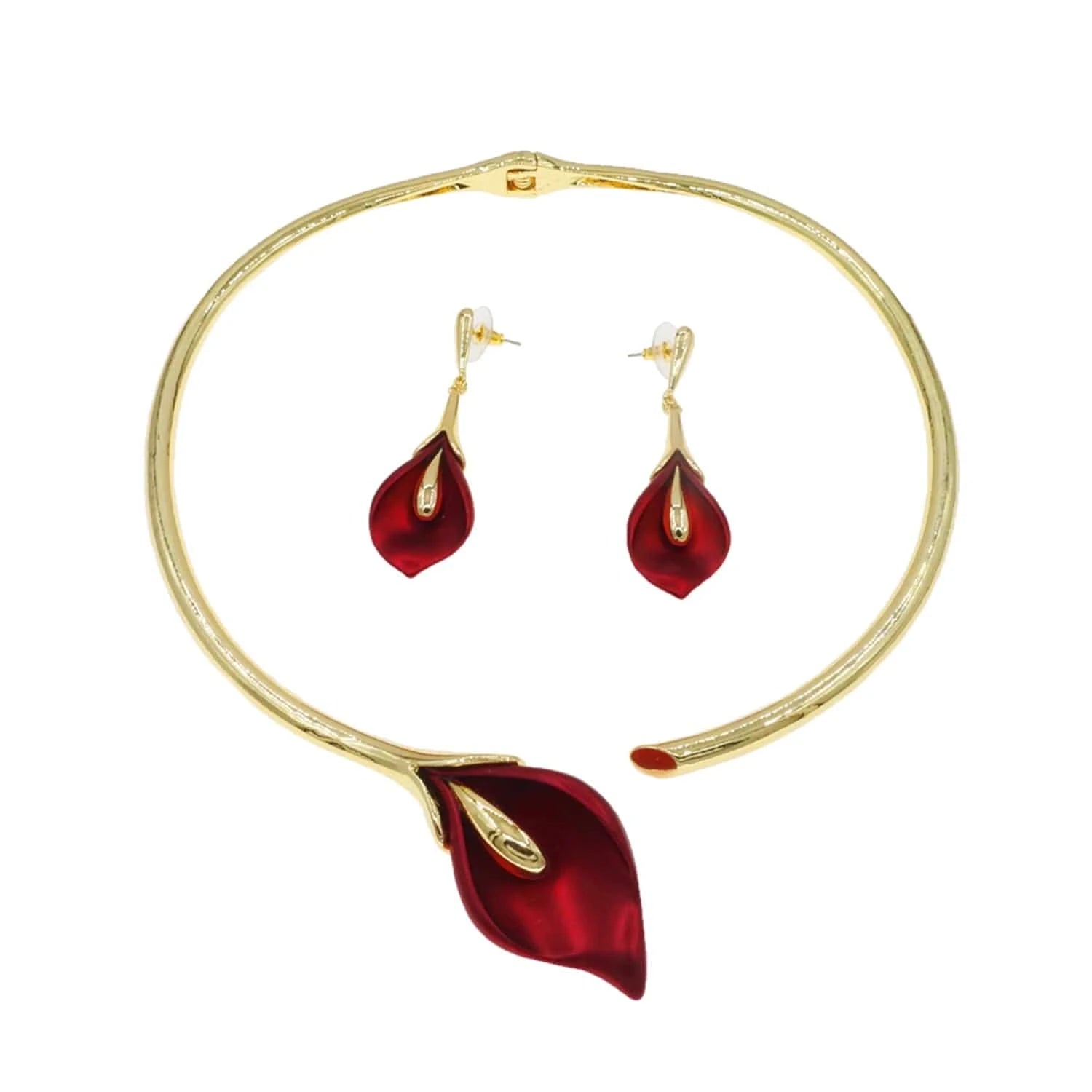 HV006928 Red Tulip Flower Brazilian Jewelry Set Nice Fashion Jewelry Necklace Set Beautiful Design Jewelry For Women Earrings Necklace