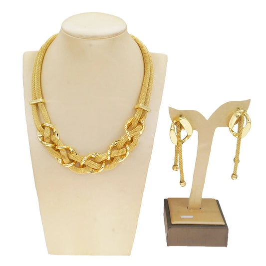 HV007035 Braid Classical Style Dubai Jewelry Set Nice Quality African Jewelry For Woman 24 K Gold Plated Factory Supply Jewels Necklace