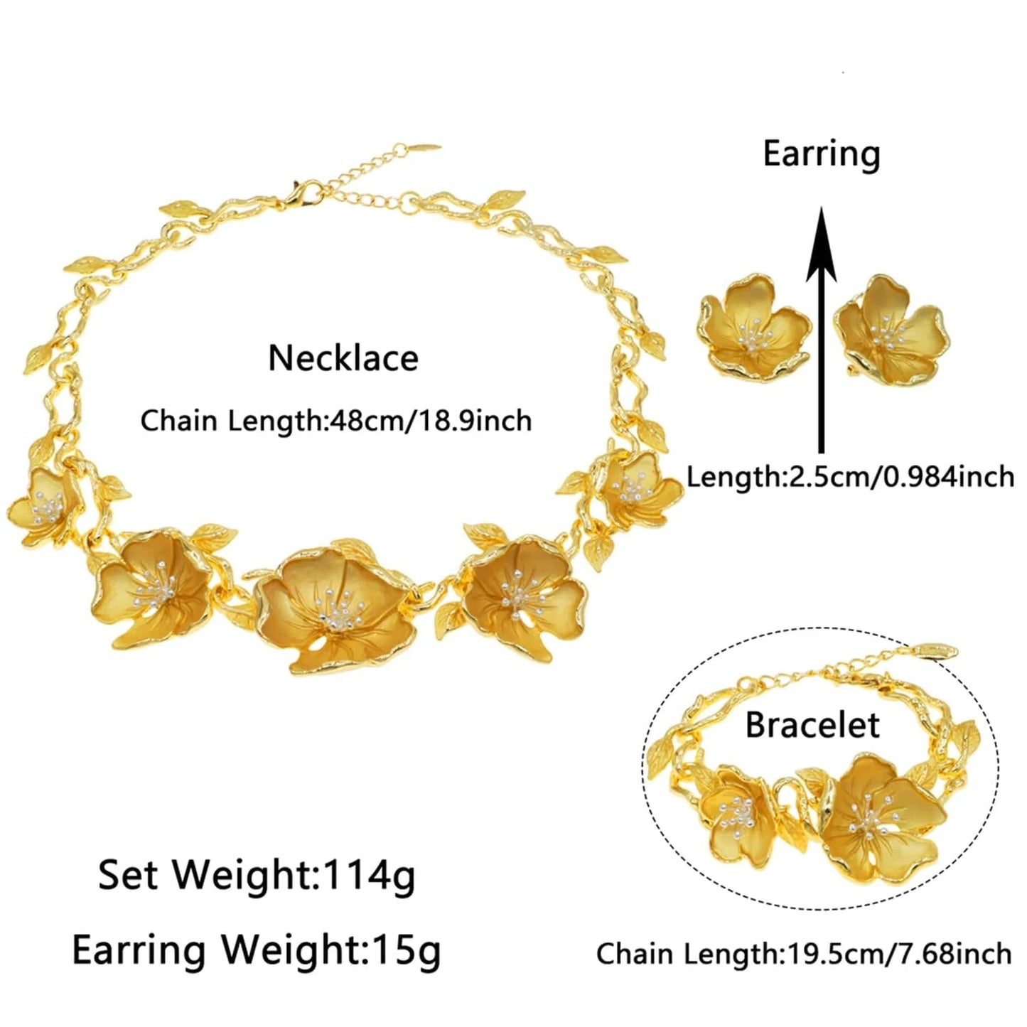 HV21093635 Beautiful Flower Design Jewelry For Women Gold Plated Dubai jewelry Set 4 pieces Jewelry Necklace Earrings Ring Bracelet Sets