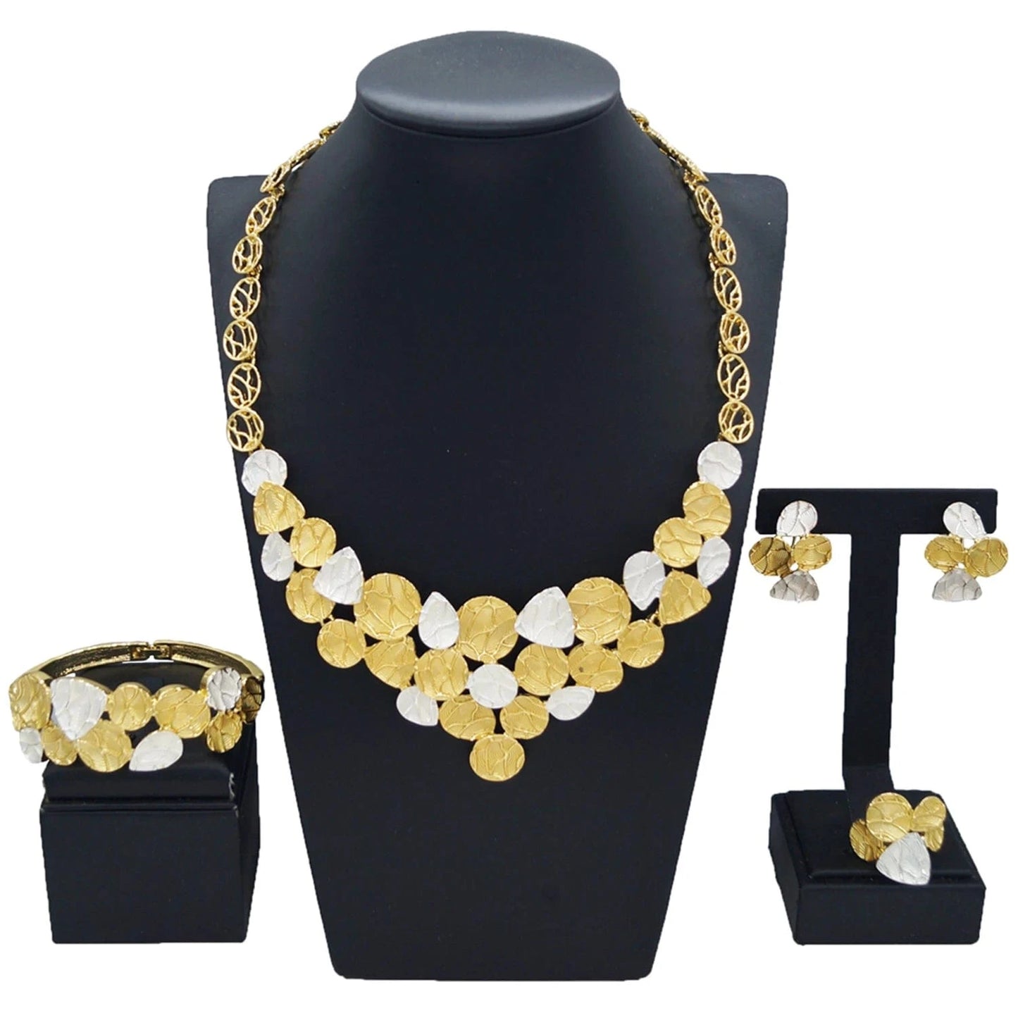 HV21093743 High Quality Dubai Jewelry Set Factory Supply African Jewelry For Woman Gold with Silver 2 Tons Necklace Set Earrings Bracelet