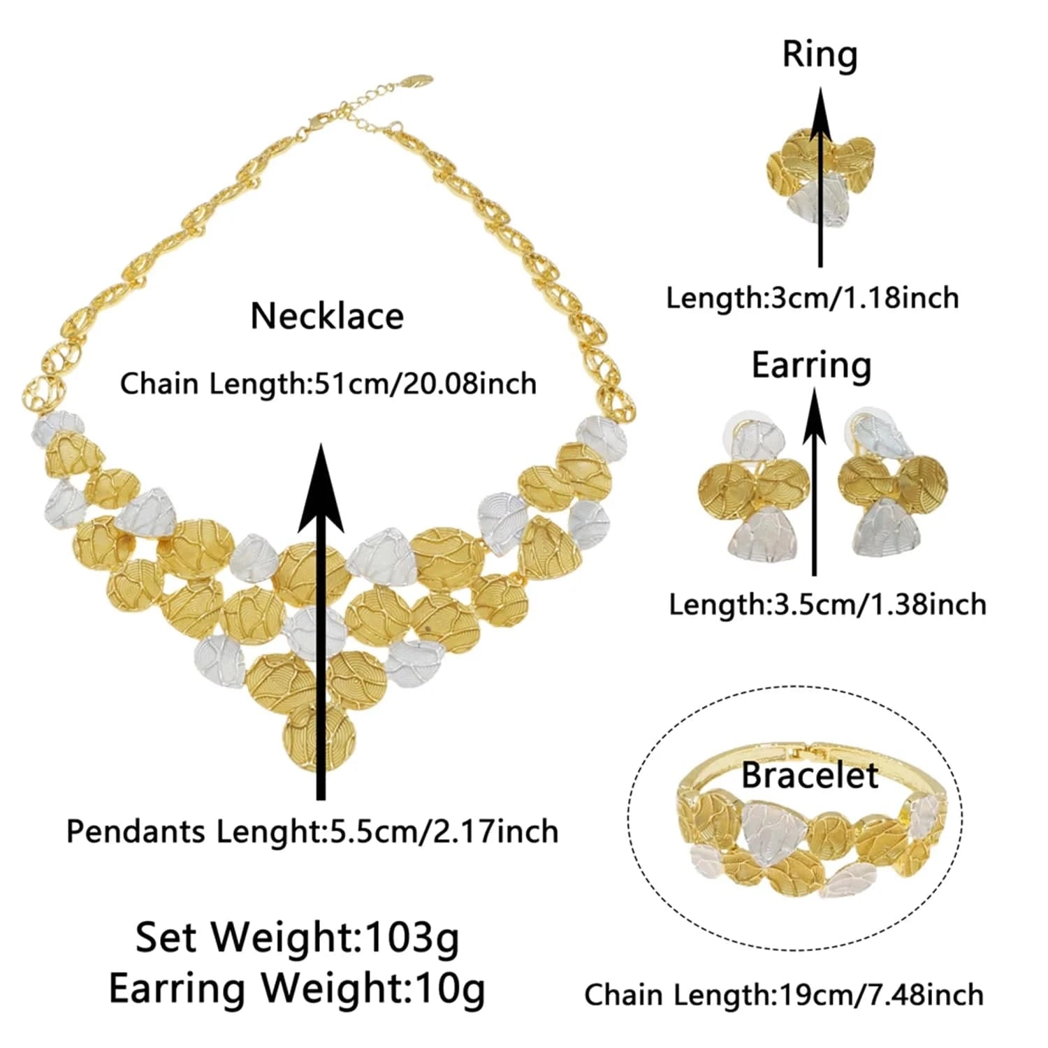 HV21093743 High Quality Dubai Jewelry Set Factory Supply African Jewelry For Woman Gold with Silver 2 Tons Necklace Set Earrings Bracelet