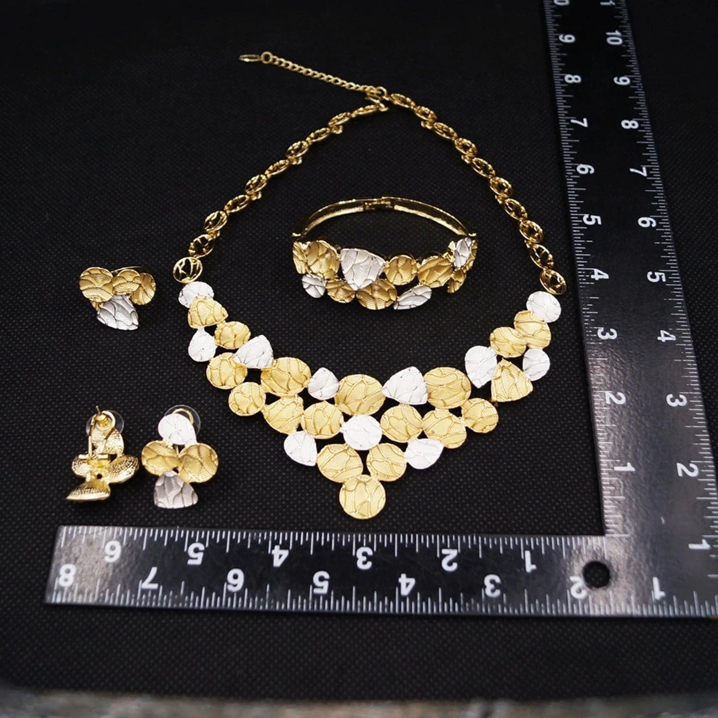 HV21093743 High Quality Dubai Jewelry Set Factory Supply African Jewelry For Woman Gold with Silver 2 Tons Necklace Set Earrings Bracelet