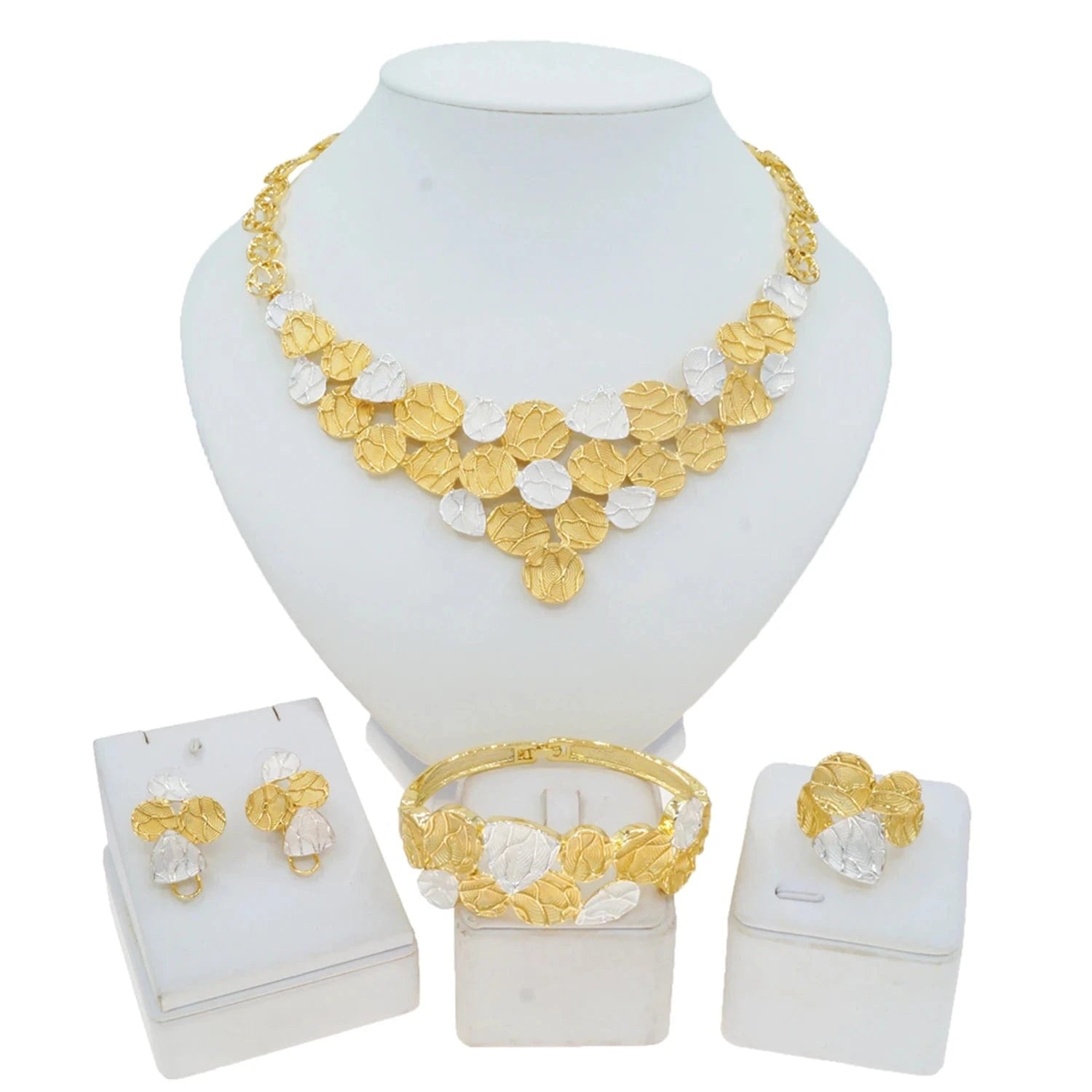 HV21093743 High Quality Dubai Jewelry Set Factory Supply African Jewelry For Woman Gold with Silver 2 Tons Necklace Set Earrings Bracelet