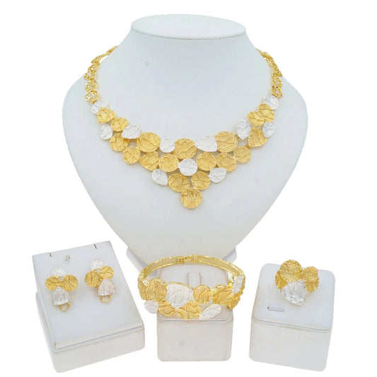 HV21093743 High Quality Dubai Jewelry Set Factory Supply African Jewelry For Woman Gold with Silver 2 Tons Necklace Set Earrings Bracelet