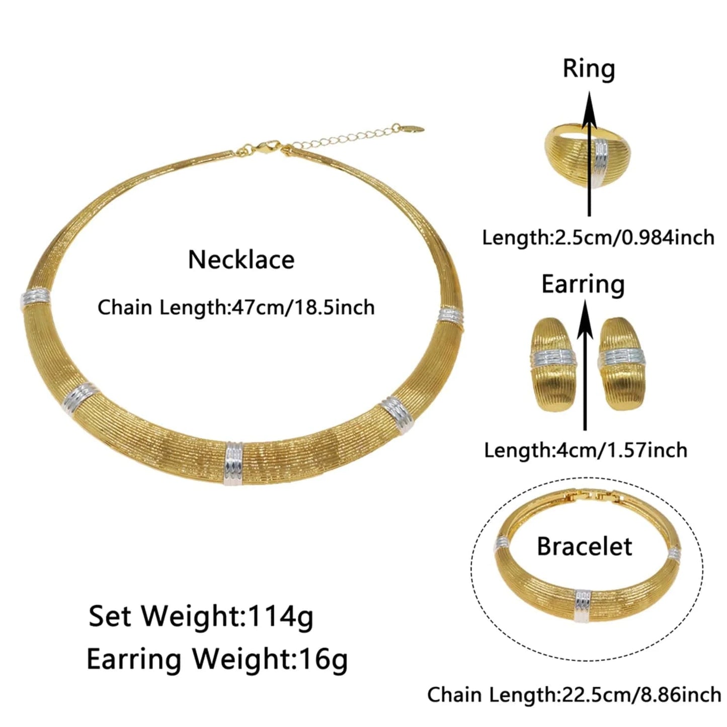 HV21100242 Elegant Factory Jewelry Dubai Gold High Quality African Jewelry Set For Women Gold With Silver Plated Necklace Earrings Bangle