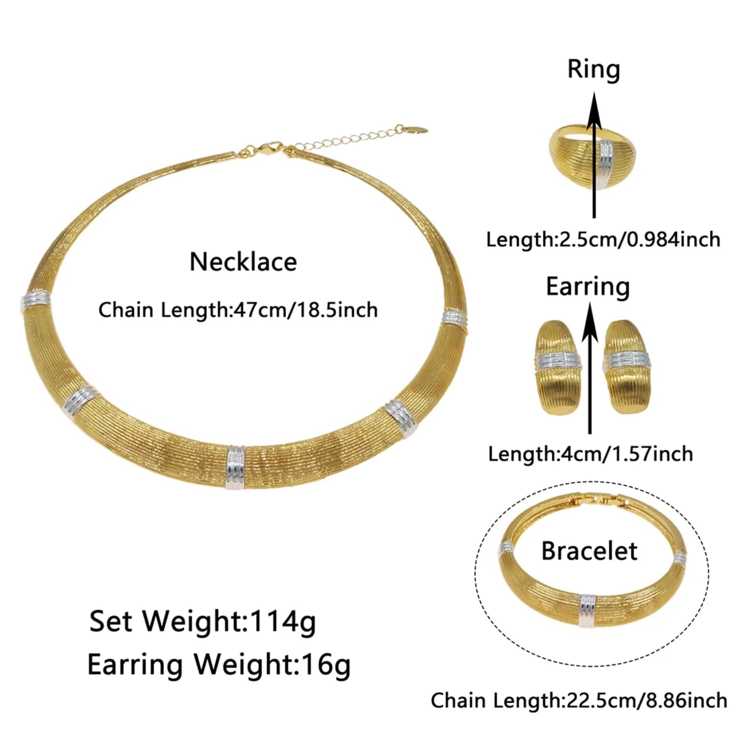 HV21100242 Elegant Factory Jewelry Dubai Gold High Quality African Jewelry Set For Women Gold With Silver Plated Necklace Earrings Bangle