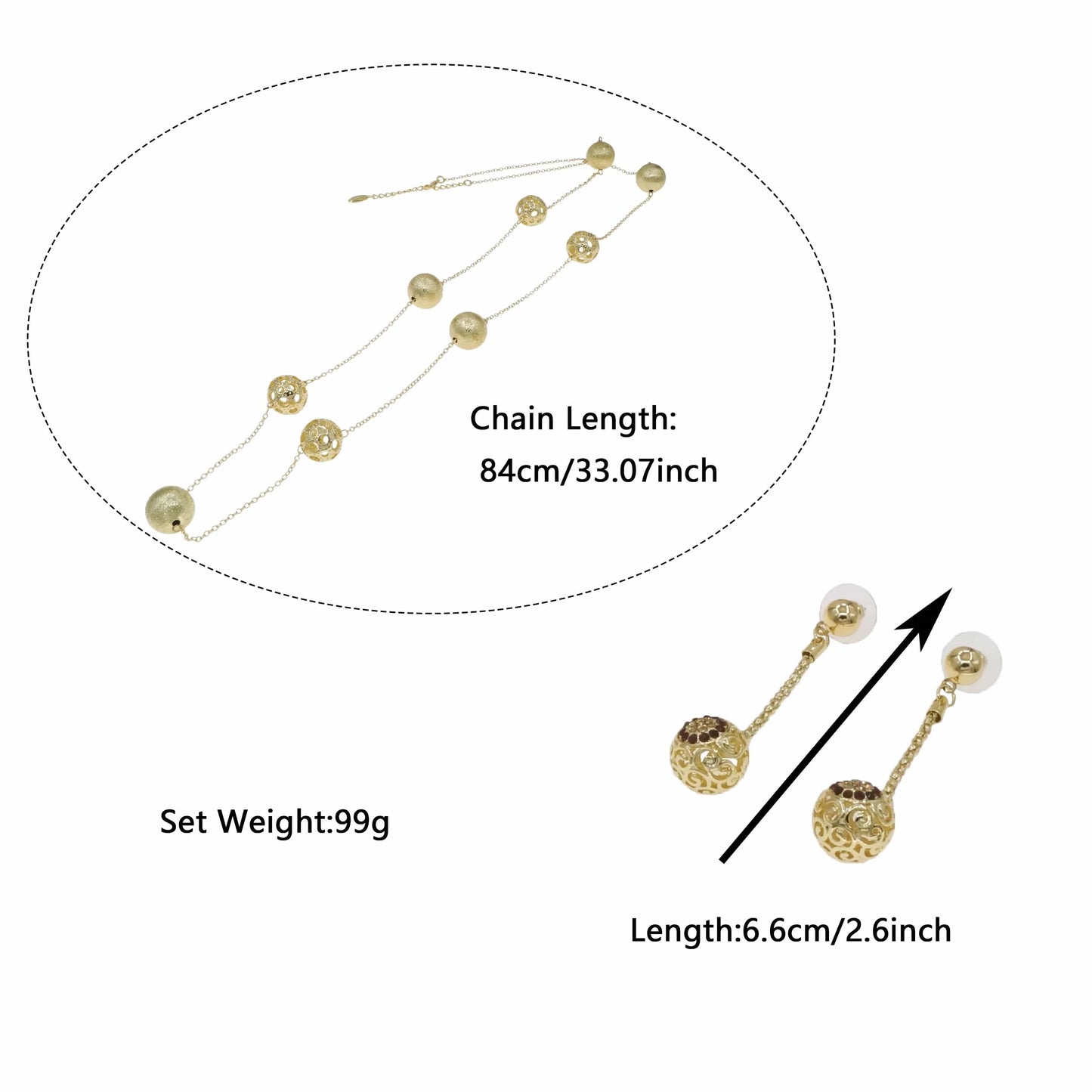 HV2302525 Ball Design Long Chain Dubai Jewelry Set  Fashionable Sweater Chain Jewelry 24 K Gold Plated Long Chain Jewelry For Women