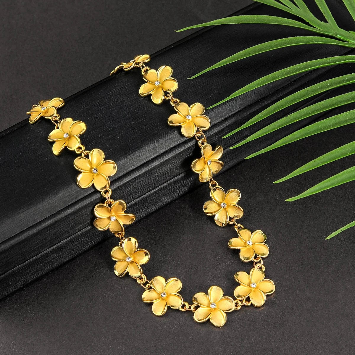 HWNX1227 Hawaiian Samoa New Design Gold Plated  Plumeria necklace earring bracelet flowerJewelry Set Women