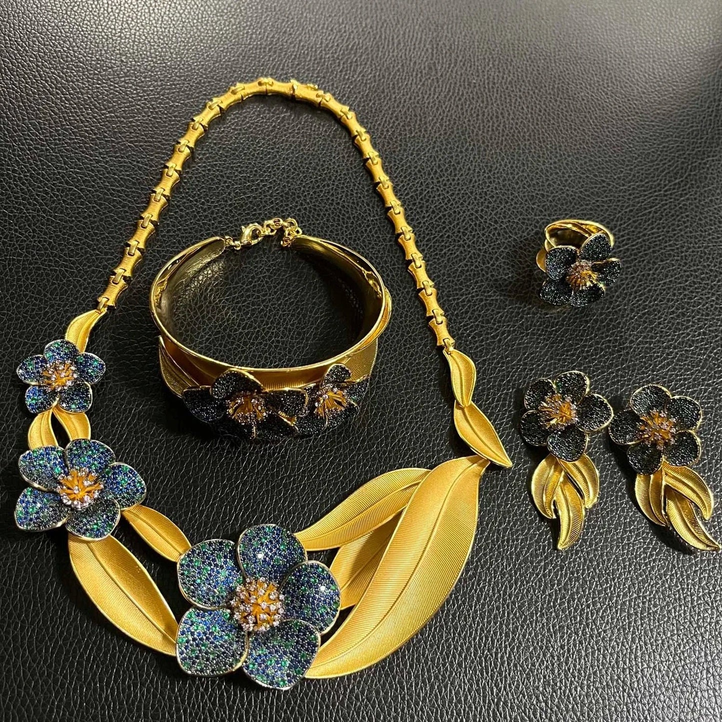 HZ23059212 Wholesale Fashion Flower Zirconia Jewelry Set Luxury Engagement Wedding Necklace Sets 24K Gold 5A Cubic Zircon Jewelry For Women