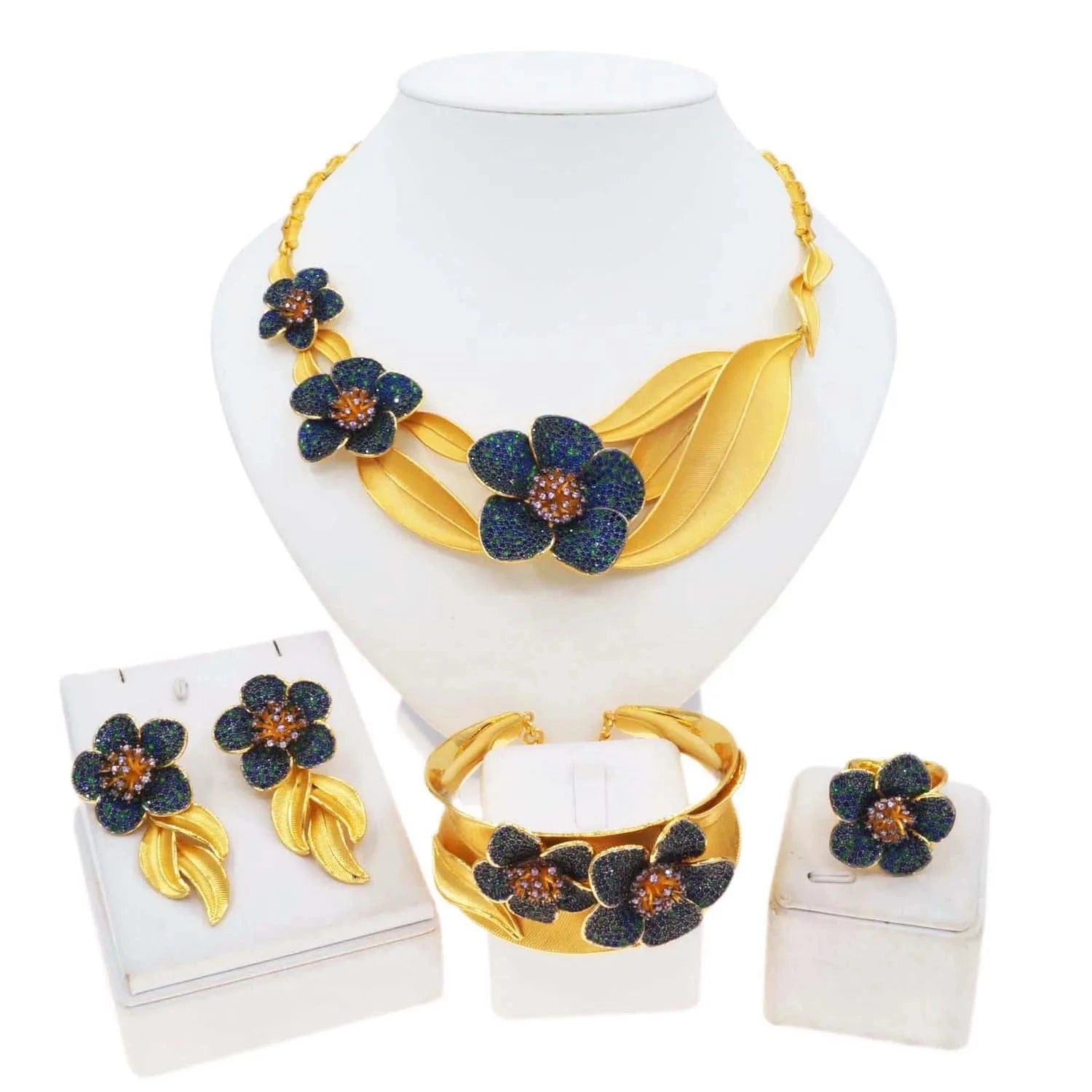 HZ23059212 Wholesale Fashion Flower Zirconia Jewelry Set Luxury Engagement Wedding Necklace Sets 24K Gold 5A Cubic Zircon Jewelry For Women