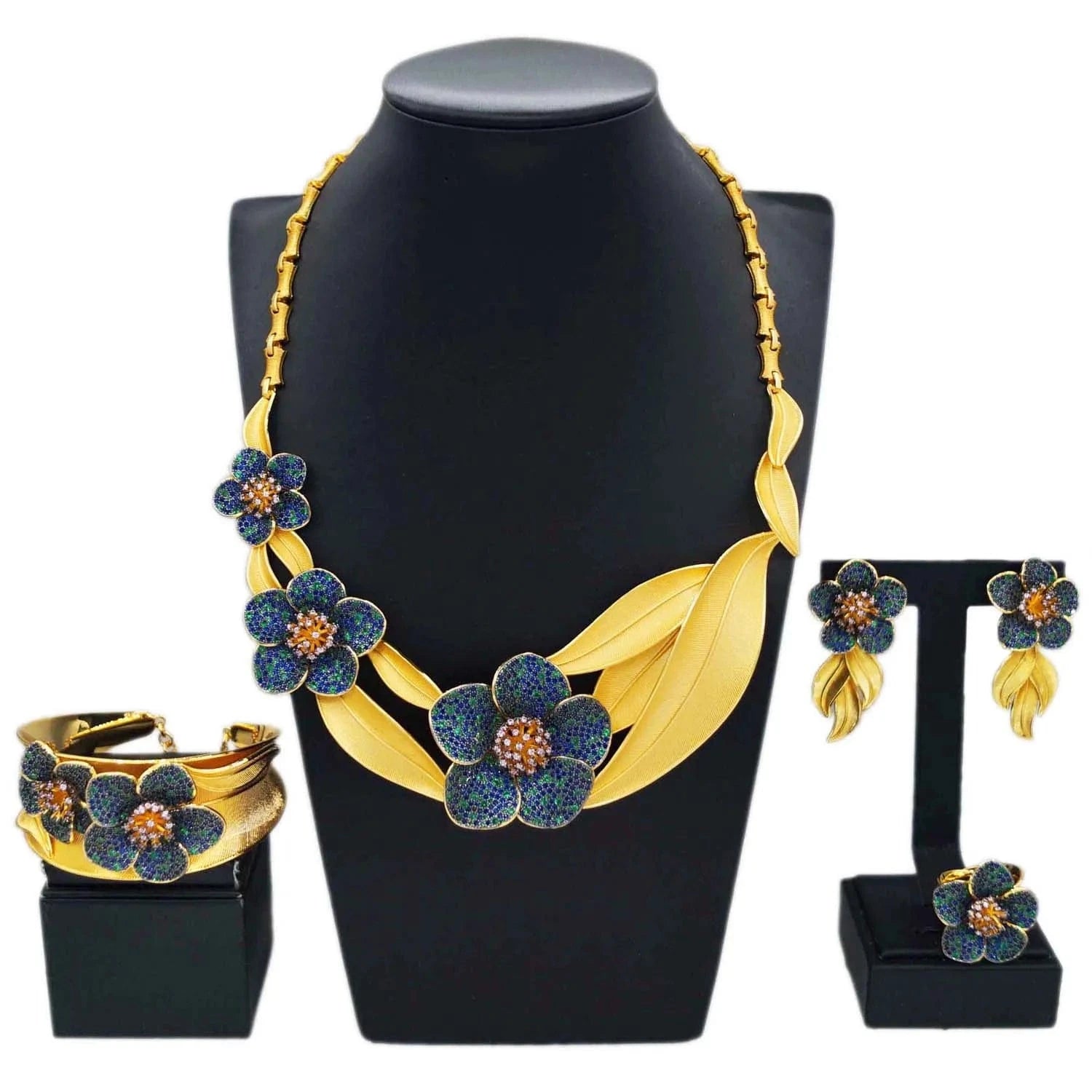 HZ23059212 Wholesale Fashion Flower Zirconia Jewelry Set Luxury Engagement Wedding Necklace Sets 24K Gold 5A Cubic Zircon Jewelry For Women