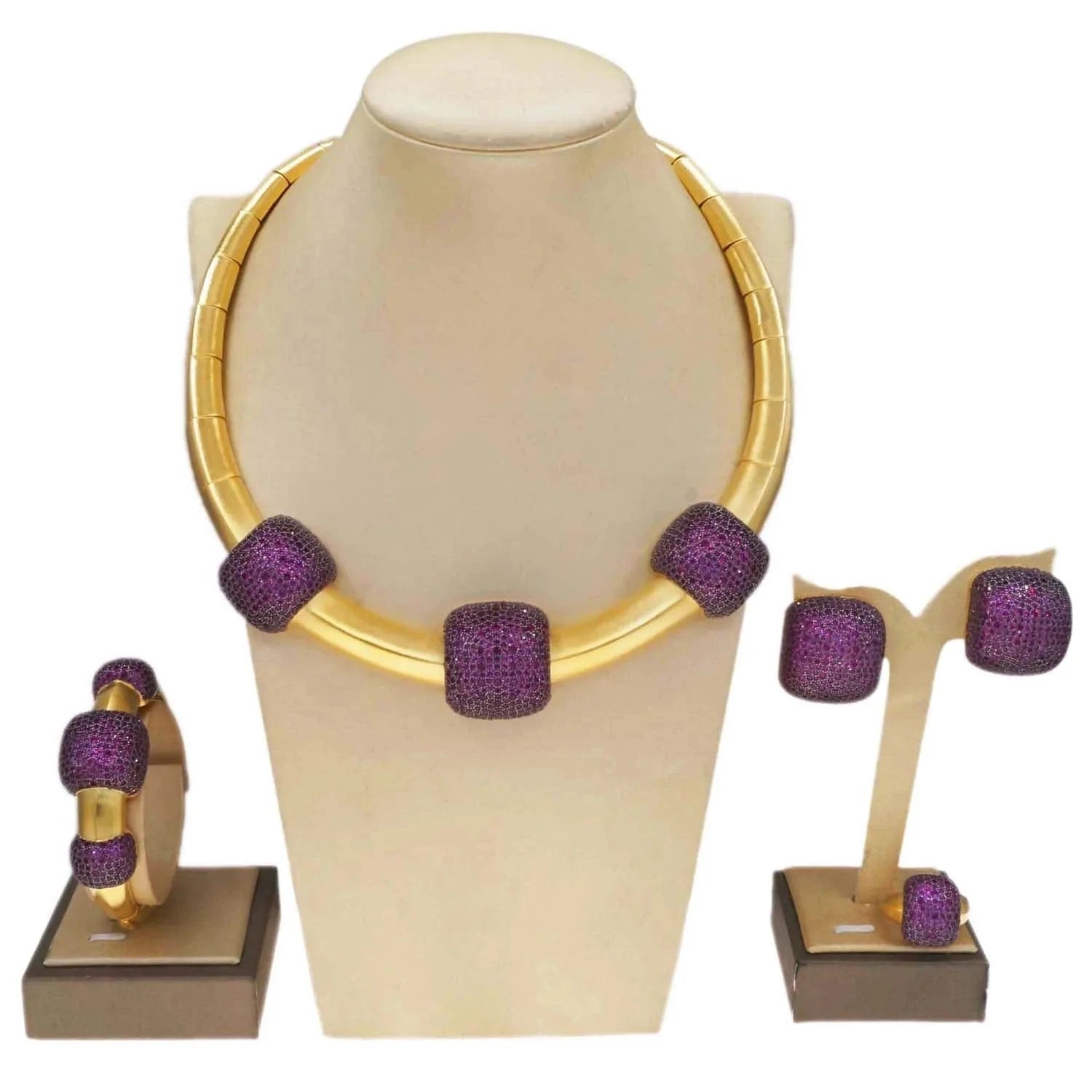 HZ23083209 2023 Trendy Women 24k Gold Plated Jewelry Set High End Colorful Jewelry Zircon Stone Women Charm Cubic Zirconia Necklace Sets