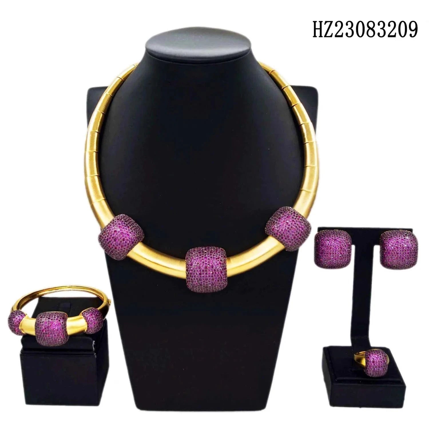 HZ23083209 2023 Trendy Women 24k Gold Plated Jewelry Set High End Colorful Jewelry Zircon Stone Women Charm Cubic Zirconia Necklace Sets
