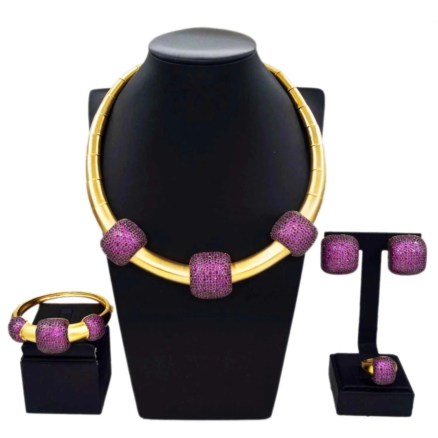 HZ23083209 2023 Trendy Women 24k Gold Plated Jewelry Set High End Colorful Jewelry Zircon Stone Women Charm Cubic Zirconia Necklace Sets