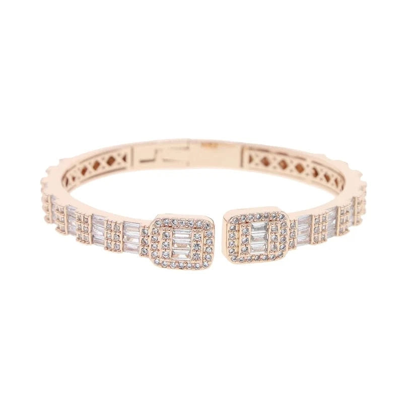 Iced Out Bling 2024 New Women Hip Hop Jewelry Open Adjustable Rectangle Square Cluster CZ Bangle