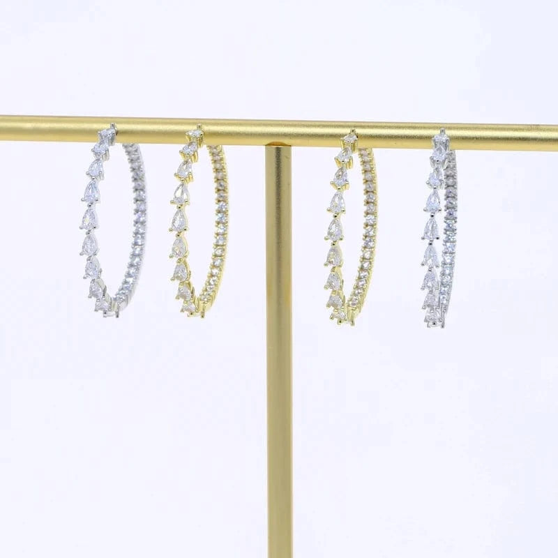Iced Out Bling Cubic Zirconia Trendy 45mm Women Jewelry Micro Pave CZ Half Water Drop Diamond Big Circle Huggie Hoop Earring