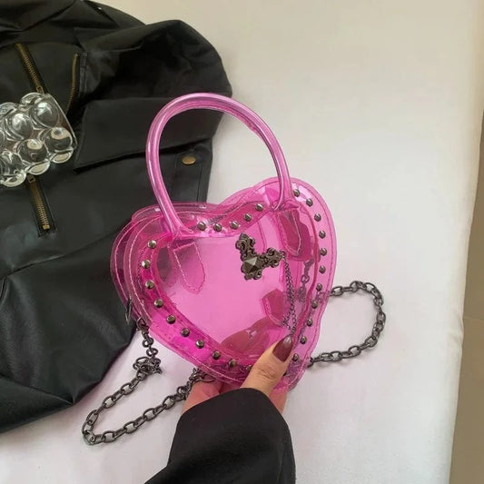 IDOIT New Arrivals Ladies Fashion Stylish Handbag Y2k Heart Girls Purse Trendy Chain Shoulder Crossbody Bag For Women