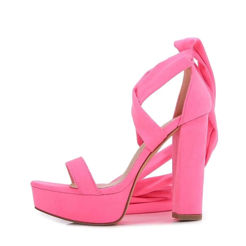 IDOIT Women's Lace Up High Heel Sandals Comfy Platform Open Toe Strappy Pumps Cross Strap Block High Heeled Sandals
