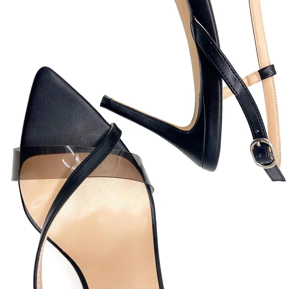 In Stock Black Pointed Toe Transparent Clear Heels High Heeled Sandals For Women Shoes