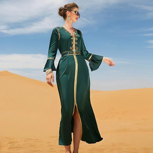 In Stock Complex Craft Sewing Diamond Dress Dubai Muslim Islamic Fashion Abaya Clothing Modern Dress