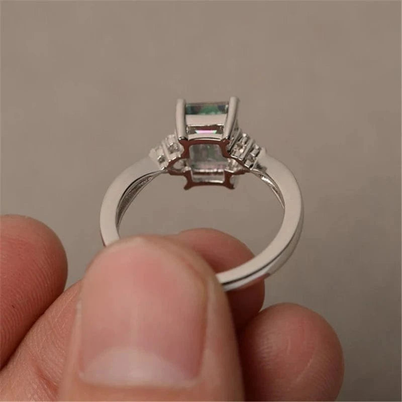 INS Hot Sale Colorful Light Dark Bule Square Gem Stone Engagement Rings Rhinestone Rings Jewelry Women