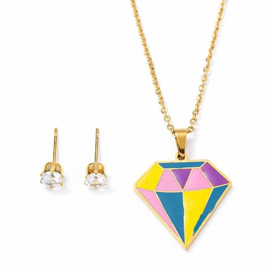 INS New Trendy 18k gold plated Stainless Steel Jewelry Enamel Triangle Diamond Shaped Clavicle Necklace