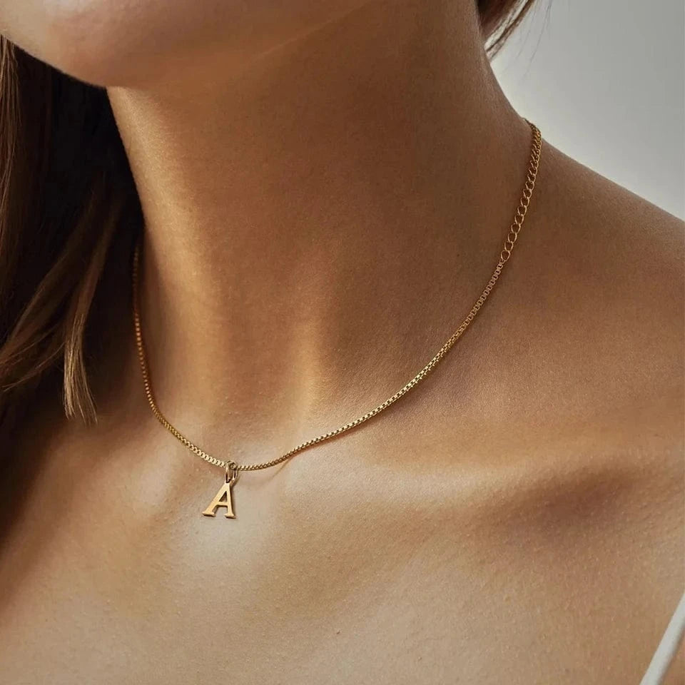 INS Stainless Steel 14K Gold PVD Plated Box Chain 10MM Letter Alphabet Initial Personalized Name Necklace Jewelry For Women