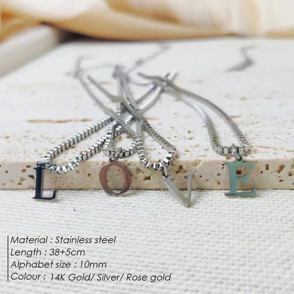 INS Stainless Steel 14K Gold PVD Plated Box Chain 10MM Letter Alphabet Initial Personalized Name Necklace Jewelry For Women