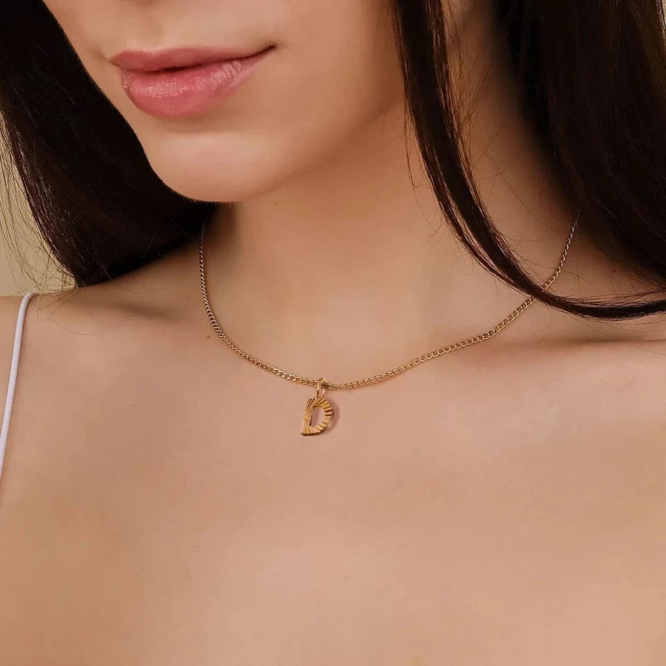 INS Stainless Steel 14K Gold PVD Plated Laser Pattern Letter Alphabet Initial Personalized Name Necklace Jewelry For Women