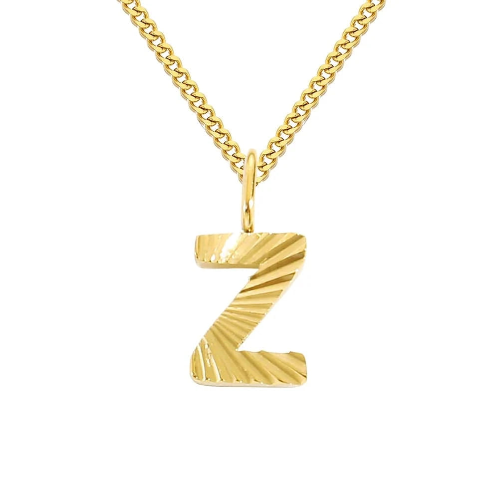 INS Stainless Steel 14K Gold PVD Plated Laser Pattern Letter Alphabet Initial Personalized Name Necklace Jewelry For Women