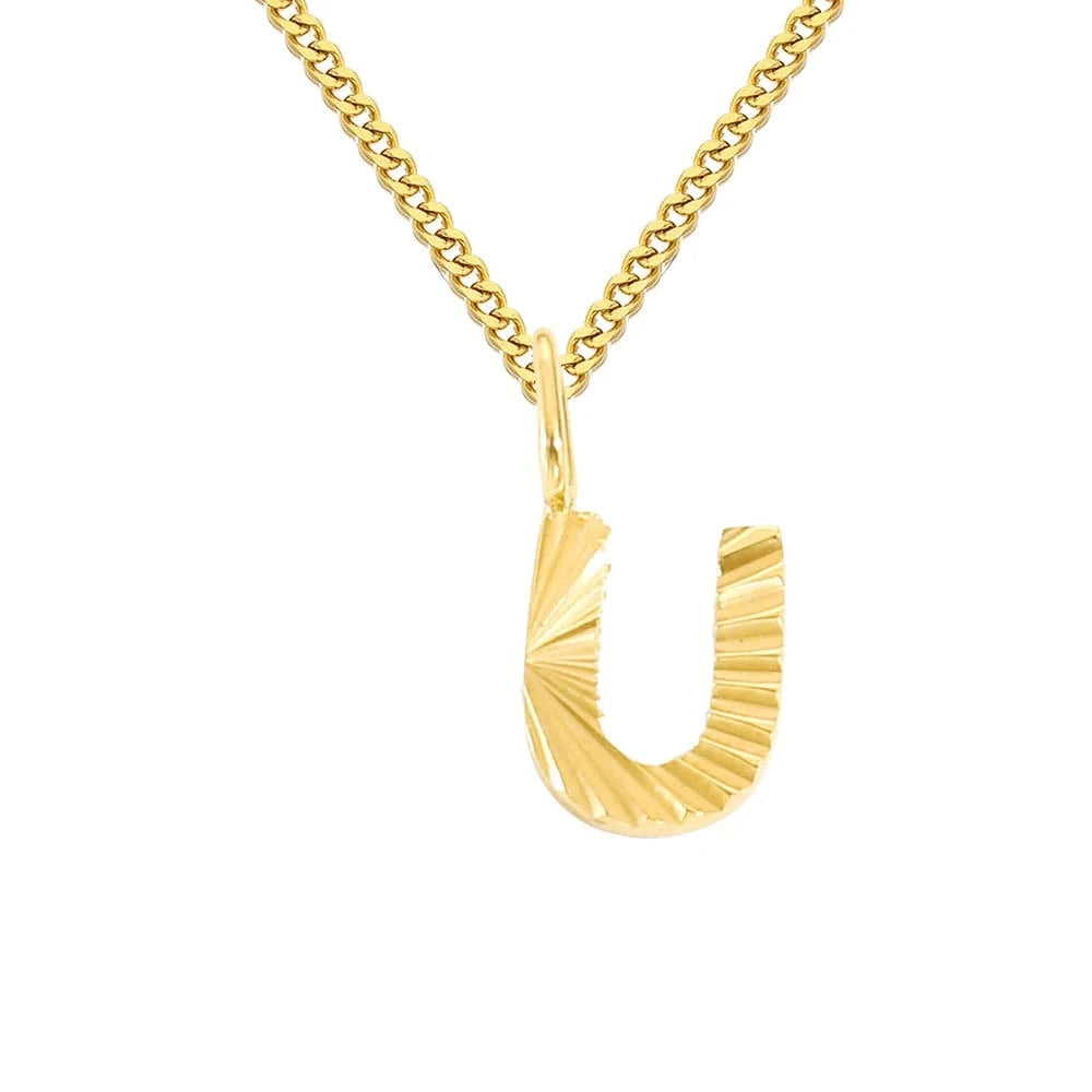 INS Stainless Steel 14K Gold PVD Plated Laser Pattern Letter Alphabet Initial Personalized Name Necklace Jewelry For Women