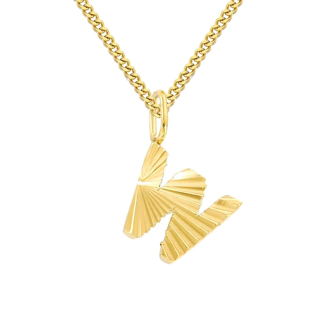 INS Stainless Steel 14K Gold PVD Plated Laser Pattern Letter Alphabet Initial Personalized Name Necklace Jewelry For Women