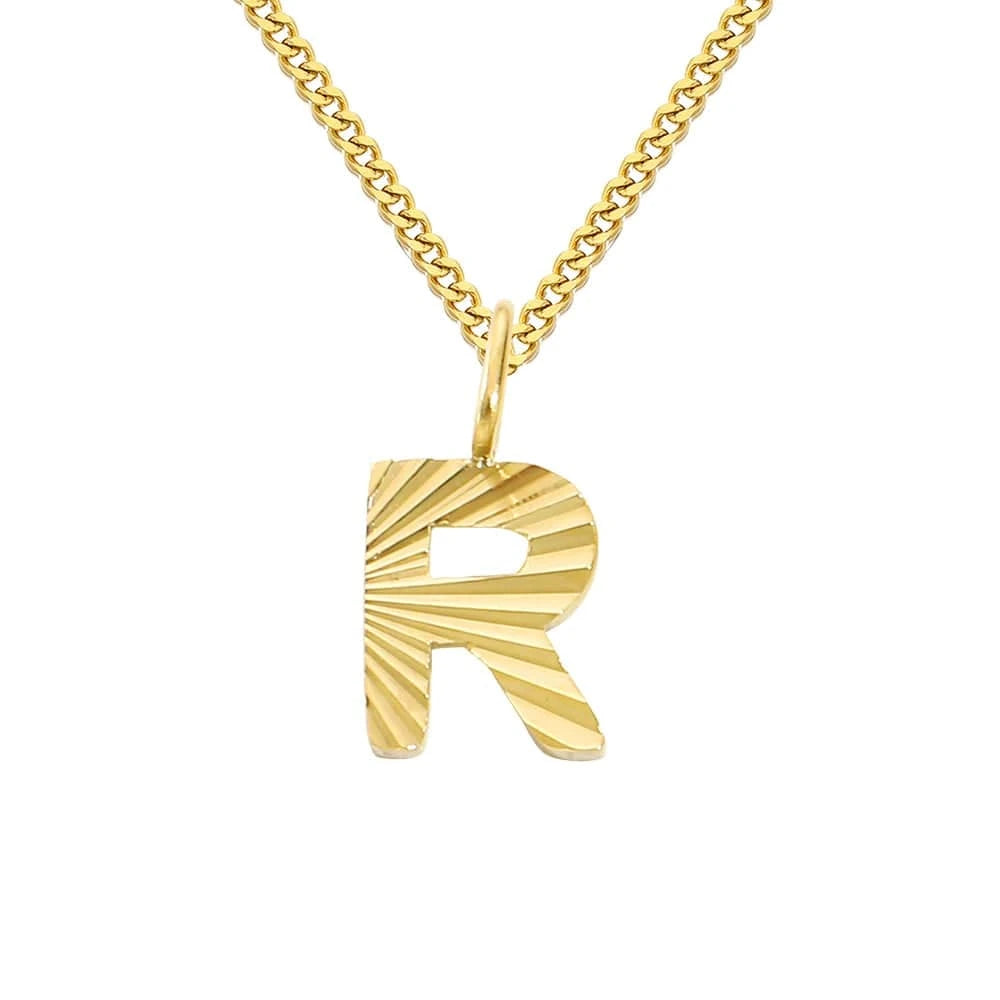 INS Stainless Steel 14K Gold PVD Plated Laser Pattern Letter Alphabet Initial Personalized Name Necklace Jewelry For Women