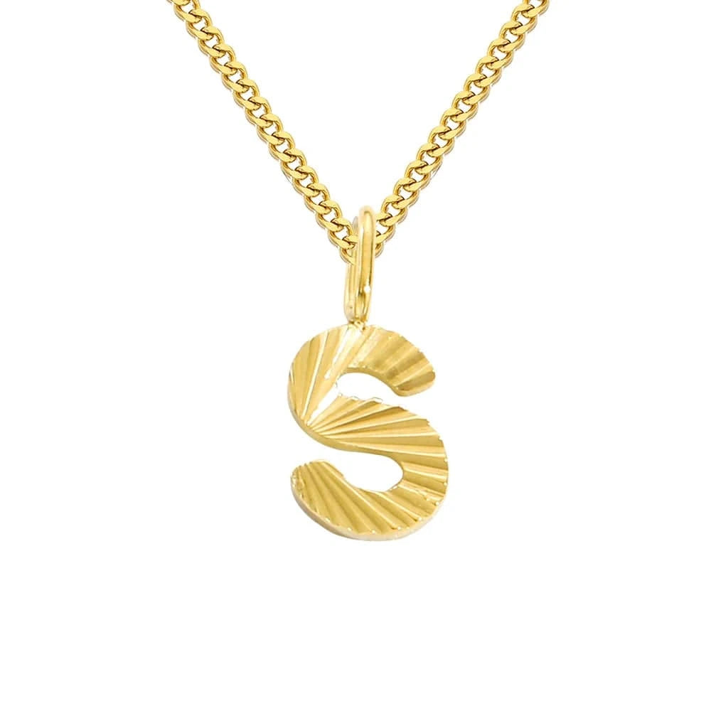 INS Stainless Steel 14K Gold PVD Plated Laser Pattern Letter Alphabet Initial Personalized Name Necklace Jewelry For Women
