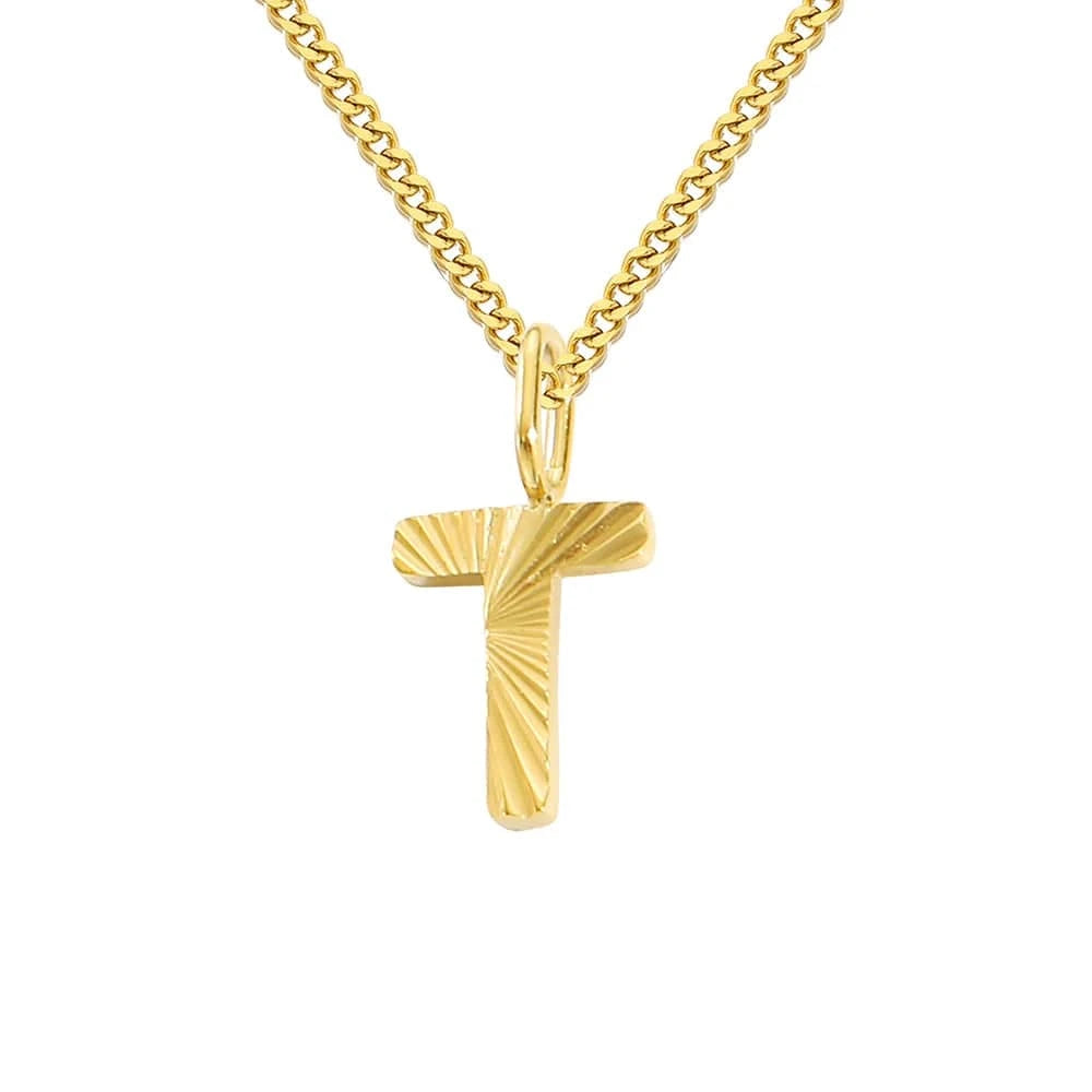 INS Stainless Steel 14K Gold PVD Plated Laser Pattern Letter Alphabet Initial Personalized Name Necklace Jewelry For Women