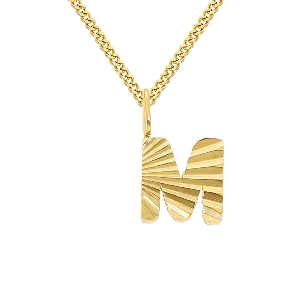 INS Stainless Steel 14K Gold PVD Plated Laser Pattern Letter Alphabet Initial Personalized Name Necklace Jewelry For Women